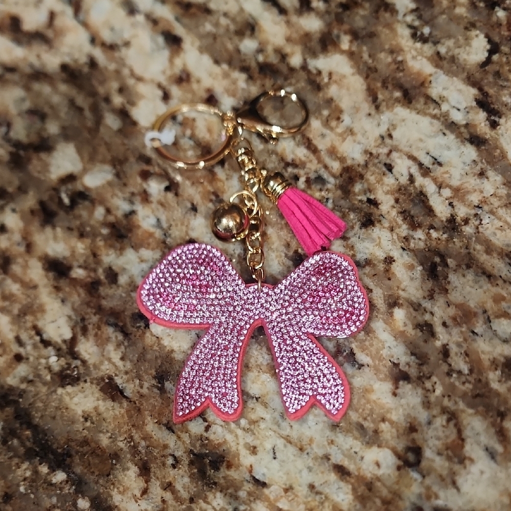 Pink Rhinestone Bow Keychain